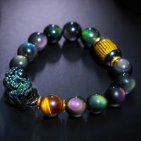 Obsidian Bracelet, with Tiger Eye & Agate, Fabulous Wild Beast, Unisex & different size for choice, Length:Approx 7 Inch, Sold By PC