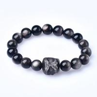 Silver Obsidian Bracelet Lion folk style & Unisex Length Approx 6-9 Inch Sold By PC
