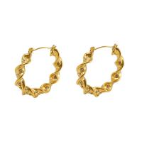 304 Stainless Steel Stud Earring, Geometrical Pattern, 18K gold plated, for woman & with rhinestone, 33mm, Sold By Pair