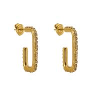 304 rostfritt stål Stud Earring, Geometriskt mönster, 18K guldpläterad, för kvinna & med strass, 13x25mm, Säljs av Par