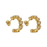 304 Stainless Steel Stud Earring Letter U 18K gold plated micro pave cubic zirconia & for woman Sold By Pair