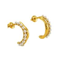 304 Stainless Steel Stud Earring with Plastic Pearl Letter C 18K gold plated fashion jewelry & for woman 22mm Sold By Pair