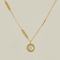 304 Stainless Steel Necklace with White Shell 18K gold plated fashion jewelry & oval chain & for woman Sold By PC
