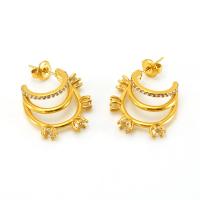 304 Stainless Steel Stud Earring Letter C 18K gold plated micro pave cubic zirconia & for woman & hollow 20mm Sold By Pair