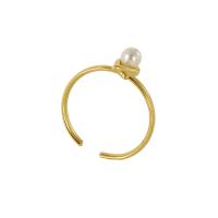 Partículas de acero Anillo de dedo Cuff, con Perlas plásticas, 18K chapado en oro, Joyería & ajustable & para mujer, 19mm, tamaño:7, Vendido por UD