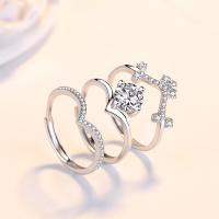 Zinc Alloy Ring Set silver color plated three pieces & fashion jewelry & for woman & with rhinestone nickel lead & cadmium free 17mm Sold By Set