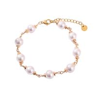 Bracelet d'acier titane, avec perle de verre, avec 3cm chaînes de rallonge, Placage, bijoux de mode & pour femme, plus de couleurs à choisir, Vendu par 17 cm brin