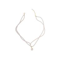 Collares de Moda, Perlas de vidrio, hecho a mano, Doble capa & Joyería & para mujer, Blanco, Vendido para 40 cm Sarta