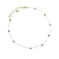 Titanium Steel Necklace with Agate gold color plated fashion jewelry & for woman multi-colored Sold Per 45 cm Strand