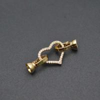 Brass Hook and Eye Clasp Heart gold color plated DIY & micro pave cubic zirconia nickel lead & cadmium free Sold By PC