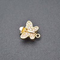 Messing Bajonet Lås, Butterfly, guldfarve belagt, du kan DIY & Micro Pave cubic zirconia, nikkel, bly & cadmium fri, 10x16mm, Solgt af PC