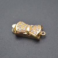 Brass Bayonet Clasp Bowknot gold color plated DIY & micro pave cubic zirconia nickel lead & cadmium free Sold By PC