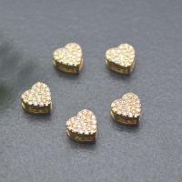مجوهرات النحاس الخرز, قلب, لون الذهب مطلي, ديي & الصغرى تمهيد زركون, النيكل والرصاص والكادميوم الحرة, 7mm, تباع بواسطة PC