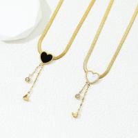 Jewelry Sets Stud Earring & necklace Titanium Steel with Shell with 5cm extender chain Heart Vacuum Ion Plating fashion jewelry & for woman & with rhinestone nickel lead & cadmium free 3.50mm Length Approx 40 cm Sold By Set