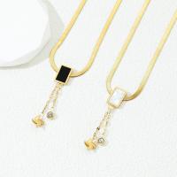 Jewelry Sets Stud Earring & necklace Titanium Steel with Shell with 5cm extender chain Rectangle Vacuum Ion Plating fashion jewelry & for woman & with rhinestone nickel lead & cadmium free Length Approx 40 cm Sold By Set