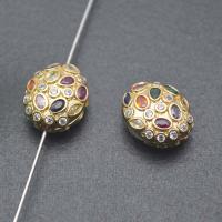 Brass Spacer Beads Flat Oval gold color plated DIY & micro pave cubic zirconia mixed colors nickel lead & cadmium free Sold By PC