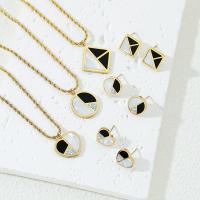 Jewelry Sets Stud Earring & necklace Titanium Steel with Shell with 5cm extender chain Vacuum Ion Plating & fashion jewelry & for woman & with rhinestone nickel lead & cadmium free Length Approx 40 cm Sold By Set