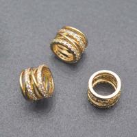 Brass Jewelry Beads, Column, gold color plated, DIY & micro pave cubic zirconia & hollow, nickel, lead & cadmium free, 7x10mm, Sold By PC