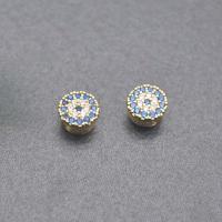 Brass Spacer Beads, Flat Round, gold color plated, DIY & micro pave cubic zirconia, blue, nickel, lead & cadmium free, 6mm, Sold By PC