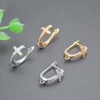 Brass Lever Back Earring Component Cross plated DIY & micro pave cubic zirconia nickel lead & cadmium free Sold By PC