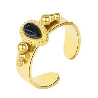 Titantium Steel Finger Ring, Titanium Steel, -val Természetes kő, galvanizált, divat ékszerek & a nő, aranysárga, Által értékesített PC