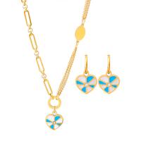 Jewelry Sets, Titanium Steel, with 1.97inch extender chain, Heart, plated, different styles for choice & for woman & enamel & with rhinestone, golden, 15mm,33*18mm, Length:Approx 16.54 Inch, Sold By PC
