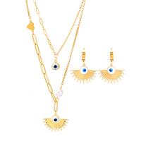 Evil Eye Jewelry Set, Titanium Steel, with 1.97inch extender chain, plated, Double Layer & different styles for choice & for woman, golden, 25mm,25*35mm, Length:Approx 15.75 Inch, Approx 18.9 Inch, Sold By PC