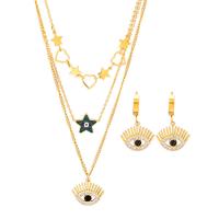 Evil Eye Jewelry Set, Titanium Steel, with 1.97inch extender chain, plated, three layers & different styles for choice & for woman & with rhinestone, golden, 18mm,18*32mm, Length:Approx 15.75 Inch, Approx 17.72 Inch, Approx 19.69 Inch, Sold By PC