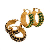 Boucle d'oreille Acier Titane, bijoux de mode & pour femme & avec strass, doré, 24x22mm, Vendu par paire