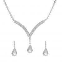 Tibetan Style Jewelry Sets, earring & necklace, with 1.97inch extender chain, 2 pieces & for woman & with rhinestone, silver color, nickel, lead & cadmium free, 25x8mm, Length:Approx 17.72 Inch, Sold By PC