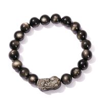 Gemstone Bracelets Silver Obsidian with Gold Obsidian Fabulous Wild Beast Carved fashion jewelry & Unisex Length Approx 18 cm Sold By PC