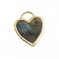 Gemstone Pendants Jewelry Natural Stone with Brass Heart gold color plated DIY Sold By PC