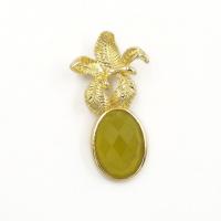 Gemstone Pendants Jewelry Natural Stone with Brass Pineapple gold color plated DIY 35.65mm Sold By PC