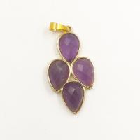 Gemstone Pendants Jewelry, Natural Stone, with Brass, gold color plated, DIY & different materials for choice, more colors for choice, 40.46mm, Sold By PC