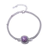 Gemstone Bracelets, Brass, with Natural Stone, with 5cm extender chain, silver color plated, fashion jewelry & for woman, more colors for choice, nickel, lead & cadmium free, 14mm, Length:Approx 16 cm, Sold By PC