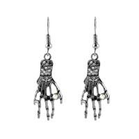 Tibetan Style Drop Earrings, Hand, silver color plated, Halloween Design & for woman & with rhinestone, more colors for choice, 14x34mm, Sold By Pair