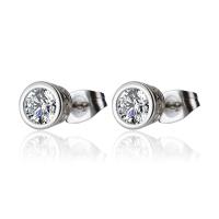 Brass Stud Earring plated Unisex & micro pave cubic zirconia nickel lead & cadmium free 7mm Sold By Pair