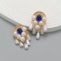 Tibetan Style Stud Earring, with acrylic rhinestone & Resin & Plastic Pearl, fashion jewelry & for woman, more colors for choice, nickel, lead & cadmium free, 43x28mm, Sold By Pair