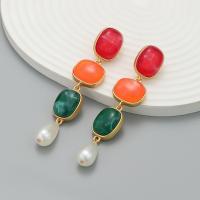 Tibetan Style Stud Earring, with Resin & Plastic Pearl, fashion jewelry & for woman, more colors for choice, nickel, lead & cadmium free, 78x21mm, Sold By Pair