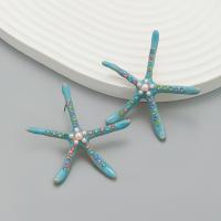 Tibetan Style Stud Earring, with acrylic rhinestone & Plastic Pearl & enamel, Starfish, fashion jewelry & for woman, more colors for choice, nickel, lead & cadmium free, 54x54mm, Sold By Pair