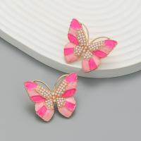 Zinc Alloy Stud Earring with Plastic Pearl & enamel Butterfly fashion jewelry & for woman nickel lead & cadmium free Sold By Pair