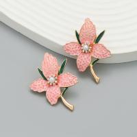 Tibetan Style Stud Earring, with Plastic Pearl & enamel, Flower, fashion jewelry & for woman, more colors for choice, nickel, lead & cadmium free, 42x31mm, Sold By Pair