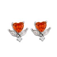 925 Sterling Silver Stud Earrings, Flower, plated, micro pave cubic zirconia & for woman, red, 9mm, Sold By Pair