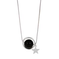 925 Sterling Silver Necklaces, with Black Agate, with 5CM extender chain, plated, different styles for choice & for woman, silver color, Length:Approx 40 cm, Sold By PC