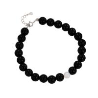 925 Sterling Silver Bangle Bracelet with White Chalcedony & Black Agate plated fashion jewelry & for woman Sold By PC