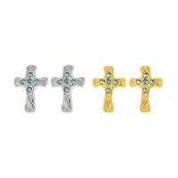 925 Sterling Silver Stud Earrings, Cross, plated, fashion jewelry & micro pave rhinestone & for woman, more colors for choice, 9mm, Sold By Pair