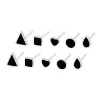 925 Sterling Silver Stud Earrings, plated, different styles for choice & for woman & enamel, black, Sold By Pair