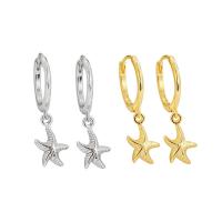 925 Sterling Silver Huggie Hoop Drop Earring, Starfish, plated, fashion jewelry & for woman, more colors for choice, Sold By Pair