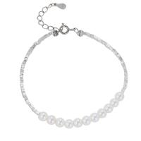 925 Sterling Silver Bangle Bracelet, with Freshwater Pearl, with 3CM extender chain, plated, for woman, silver color, Length:Approx 16 cm, Sold By PC