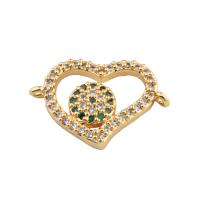 Cubic Zirconia Micro Pave Brass Connector, Heart, plated, DIY & micro pave cubic zirconia, golden, 15x22x3mm, Hole:Approx 2mm, 30PCs/Lot, Sold By Lot
